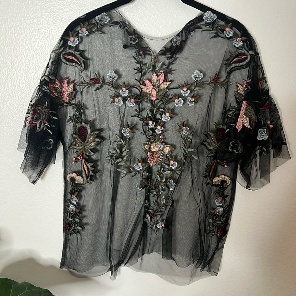 Zara Tulle Floral Blouse